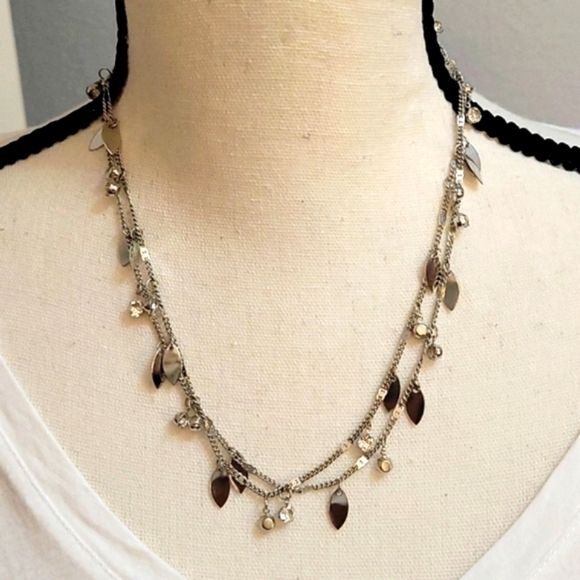 3/$30 Cato Silvertone Holiday Chain Necklace with Crystals Leaves - Picture 1 of 7